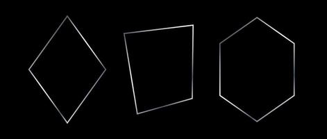 Silver thin frame set. Grey geometric borders in art deco style. Thin linear diamond, rhombus, rectangle collection. Silvery glowing shiny boarder element pack. Bundle for photo, cadre, decor vector
