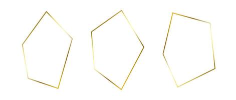 Golden thin frame set. Gold foil geometric borders in art deco style. Thin linear irregular square collection. Yellow glowing shiny boarder element pack. Bundle for photo, cadre, decoration vector
