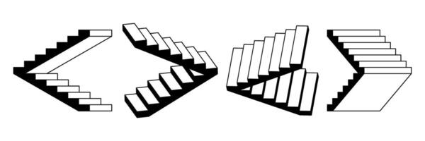 Impossible linear stairway set. Surreal 3d staircase. Black and white stair steps collection. Graphic design illusion element pack concept for poster, banner, flyer, brochure, leaflet. vector
