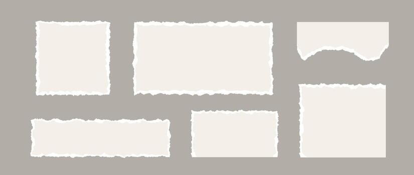 Rasgado papel piezas recopilación. ligero beige formas con dentado desigual bordes rasgado diferente papel fragmentos colocar. texturizado grunge elemento haz para collage, texto caja, bandera, pegatina, póster. vector