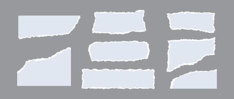 Light blue torn paper pieces set. Shapes with jagged uneven edges. Ripped different paper fragment collection. Textured grunge element bundle for collage, text box, banner, sticker, poster. vector