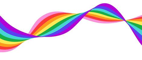 LGBTQ Pride month flag stripe. Rainbow wavy flowing ribbon design element. Rainbow colored wave background template shape for banner, poster, flyer, brochure, booklet, cover. vector