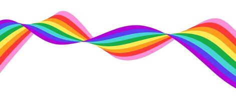 Rainbow wavy flowing ribbon design element. LGBTQ Pride month flag. Rainbow colored wave background template shape for banner, poster, flyer, brochure, booklet, cover. vector