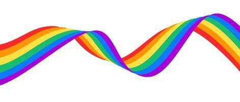Rainbow wavy ribbon design element. LGBTQ Pride month flag. Rainbow color wave background template shape for banner, poster, flyer, brochure, booklet, cover. Illustration backdrop vector