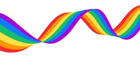Rainbow wavy ribbon design element. LGBTQ Pride month flag flowing. Rainbow color wave background template shape for banner, poster, flyer, brochure, booklet, cover. Illustration backdrop vector