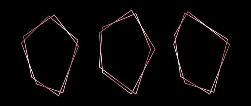 Rose gold thin frame set. Pink gold foil geometric borders in art deco style. Thin linear irregular square elements. Glowing shiny boarder element pack. Bundle for photo, cadre, decoration vector