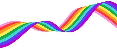 Rainbow wavy flowing ribbon design element. LGBTQ Pride month flag. Rainbow color wave background template shape for banner, poster, flyer, brochure, booklet, cover. vector