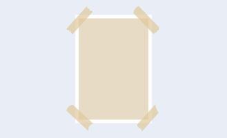 Image frame glued on adhesive tape. Photo template for mockup, poster design, banner, flyer, brochure, mood board, photo album. Empty beige rectangle paper note piece. Blank memo vector