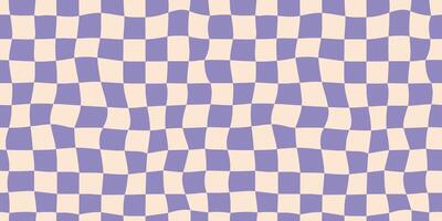 Seamless purple checkerboard pattern. Repeating distorted checkered texture. Groovy trippy abstract background. Vintage retro style wallpaper for textile, fabric, wrapping paper. Check surface vector