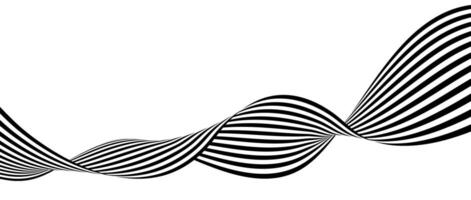 Black and white wavy bent ribbon element. Curved stripe shape background. Liquid abstract line wallpaper for banner, cover, poster, presentation, brochure, flyer. Optical illusion art backdrop. vector