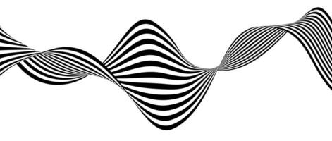 Black and white wavy bent ribbon element. 3D curve stripe shape background. Liquid abstract line wallpaper for banner, flyer, poster, presentation, brochure. Optical illusion art cover. vector