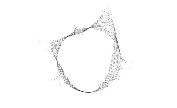 Black dotted wavy lines with dissolve effect. Stipple disintegrating curved circle. Halftone textured sphere with noise grain. Radial grunge particles or speckles. Dot work bubble. vector