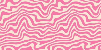 Wavy pink line seamless pattern. Trippy groovy liquid wave background. Repeating retro psychedelic texture in 60s, 70s style. Curve flowing stripe wallpaper for textile, print, wrapping paper vector