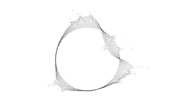 Black dotted wavy lines with dissolve effect. Stipple disintegrating curved circle. Halftone textured sphere with noise grain. Round grunge particles or speckles. Dot work bubble. vector