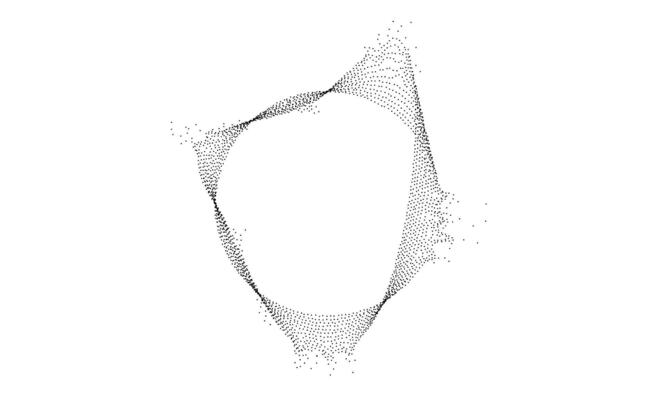 Dotted wavy lines with dissolve effect. Stipple disintegrating curved circle or ring. Black halftone textured sphere with noise grain. Round grunge particles or speckles. Dispersing dot work.