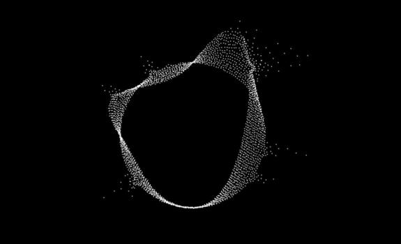 White dotted wavy dissolving lines. Stipple disintegrating curved circle on black background. Halftone textured sphere with noise grain. Radial grunge particles or speckles. Dot work bubble. vector