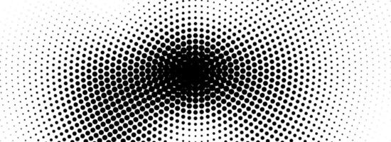 Radial halftone grunge fading texture. Vanishing dotted circle line background. Black pop art gradient backdrop. Retro old comic cartoon noise for poster, overlay, cover, print. Grain wallpaper vector