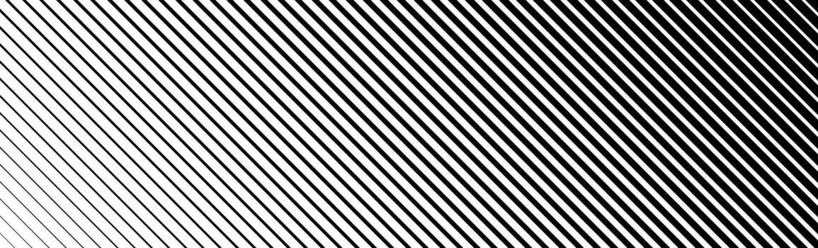 Oblique line halftone gradient texture. Fading diagonal stripe gradation background. Slanted pattern backdrop. Thin to thick stripe vanish backdrop for overlay, print, cover. Wide background vector