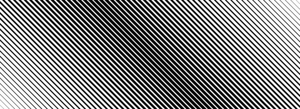 Oblique line halftone gradient texture. Fading diagonal stripe gradation background. Black slanted pattern backdrop. Thin to thick stripe vanish backdrop for overlay, print, cover. Wide texture vector