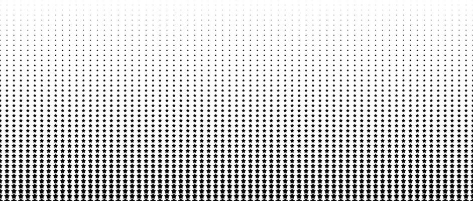 Black star halftone gradient texture. Vanishing stars polka dot background. Repeating gradation pattern background. Fading comic pop art overlay backdrop. Raster effect wallpaper.
