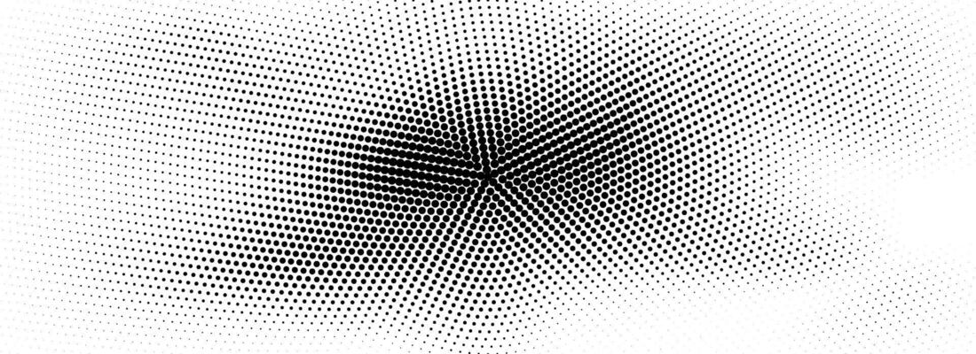 Radial halftone grunge texture. Abstract dotted circle line background. Black pop art comic dot fading gradient backdrop. Retro cartoon for poster, overlay, cover, print. Noise grain wallpaper