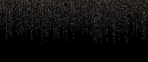 Gold confetti garland on dark background. Falling golden glitter and sparkle wallpaper. Yellow shining dots repeating pattern. Magic dust sparkling decoration for Christmas, New Year. vector