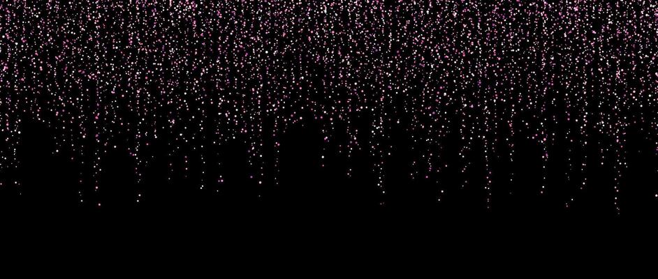 Pink confetti garland on dark background. Falling glitter and sparkle wallpaper. Pink and rose shining dots repeating pattern. Magic dust sparkling decoration for Christmas, New Year.