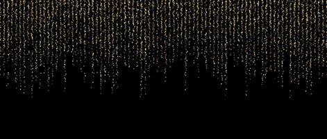 Golden confetti garland on dark background. Falling gold glitter and sparkle wallpaper. Yellow and golden shining dots repeating pattern. Magic dust sparkling decoration for Christmas. vector