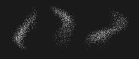 White powder splash set. Salt, sugar or flour splattered granules collection. Snow, dust or sand textured overlay pack. Grunge grainy sprayed speckles, dots, stains. Grain background bundle vector