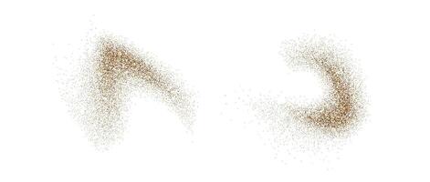 Sand dust powder splashes. Flow grit speckles and particles wave texture. Ground grain scatter element. Gritty explosion wind elements for overlay, poster, banner, brochure, leaflet. vector