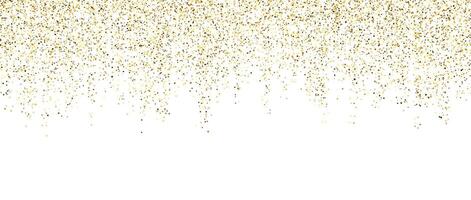 Gold confetti garland on white background. Falling golden glitter and sparkle wallpaper. Yellow shining dots repeating pattern. Magic dust sparkling decoration for Christmas, New Year. vector