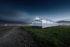 Greenhouse at night under stars photo