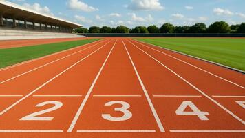 Running track with numbers and green grass, sport and healthy lifestyle concept photo