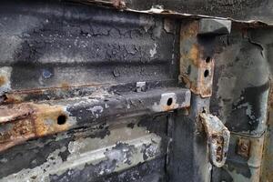 Weathered Industrial Metal Surface with Rusted Textures for Background Design photo