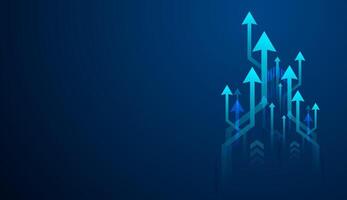 The upward arrows against a dark blue background represents growth, market movement. growing up arrows concept . The Group of upward arrows growth, illustration vector