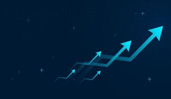 The up trending of stock market and finance related concepts illustration. Multi-arrows upward for business concept, groups of blue arrow show success, growth design vector