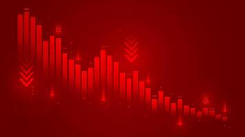 red down arrow business financial chart with decrease, bear market background template vector