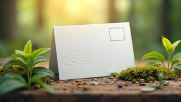 Blank Postcard Mockup with Nature Background in Soft Focus photo