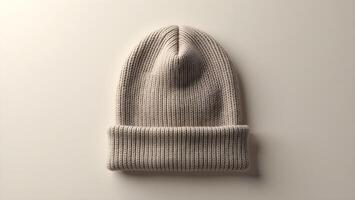 Blank Wool Beanie Mockup with Folded Cuff and Realistic Texture photo