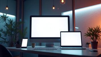 Responsive Blank Website Mockup Displayed on Desktop, Tablet, and Phone photo