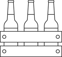 wooden box with three bottles of beer, oktoberfest, simple black and white icon on isolated background vector