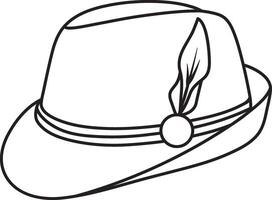 Tyrolean hat with a feather, Oktoberfest, simple black and white icon on an isolated background vector