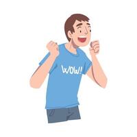 Young Man with Shocked Face Expression, Mood of People Concept, Surprised and Amazed Person Character Cartoon Style Illustration vector
