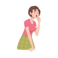 Young Woman with Shocked Face Expression, Emotional Reaction, Mood of People Concept, Surprised and Amazed Person Cartoon Style Illustration vector