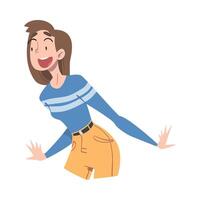 Shocked Girl with Open Mouth, Mood of People Concept, Surprised and Amazed Person Cartoon Style Illustration vector