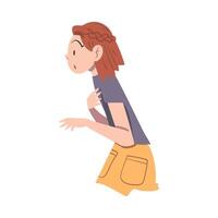 Girl with Shocked Face Expression, Emotional Reaction Concept, Surprised and Amazed Person Cartoon Style Illustration vector