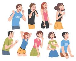 People with Shocked Face Expression Set, Emotional Reaction, Mood of People Concept, Surprised and Amazed Persons Characters Cartoon Style Illustration vector