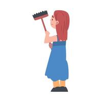 Girl Cleaning with Brush, Kid Taking Care about Ecology, Conservation of Planet Resources, Environmental Protection Concept Cartoon Illustration vector
