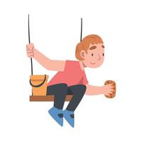 Boy Hanging on Ropes Cleaning with Rag and Bucket, Kid Taking Care about Ecology, Conservation of Planet Resources, Environmental Protection Concept Cartoon Illustration vector