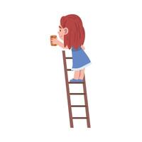 Girl Standing on Wooden Ladder with Rag, Kid Taking Care about Ecology, Conservation of Planet Resources Concept Cartoon Illustration vector
